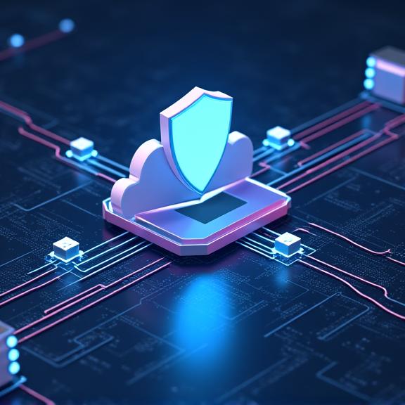 Diagrama de una arquitectura de nube segura con nodos de procesamiento de datos y un escudo de seguridad.